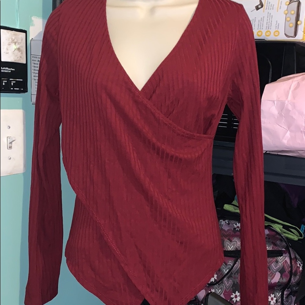 Dark Red Wrap Top
